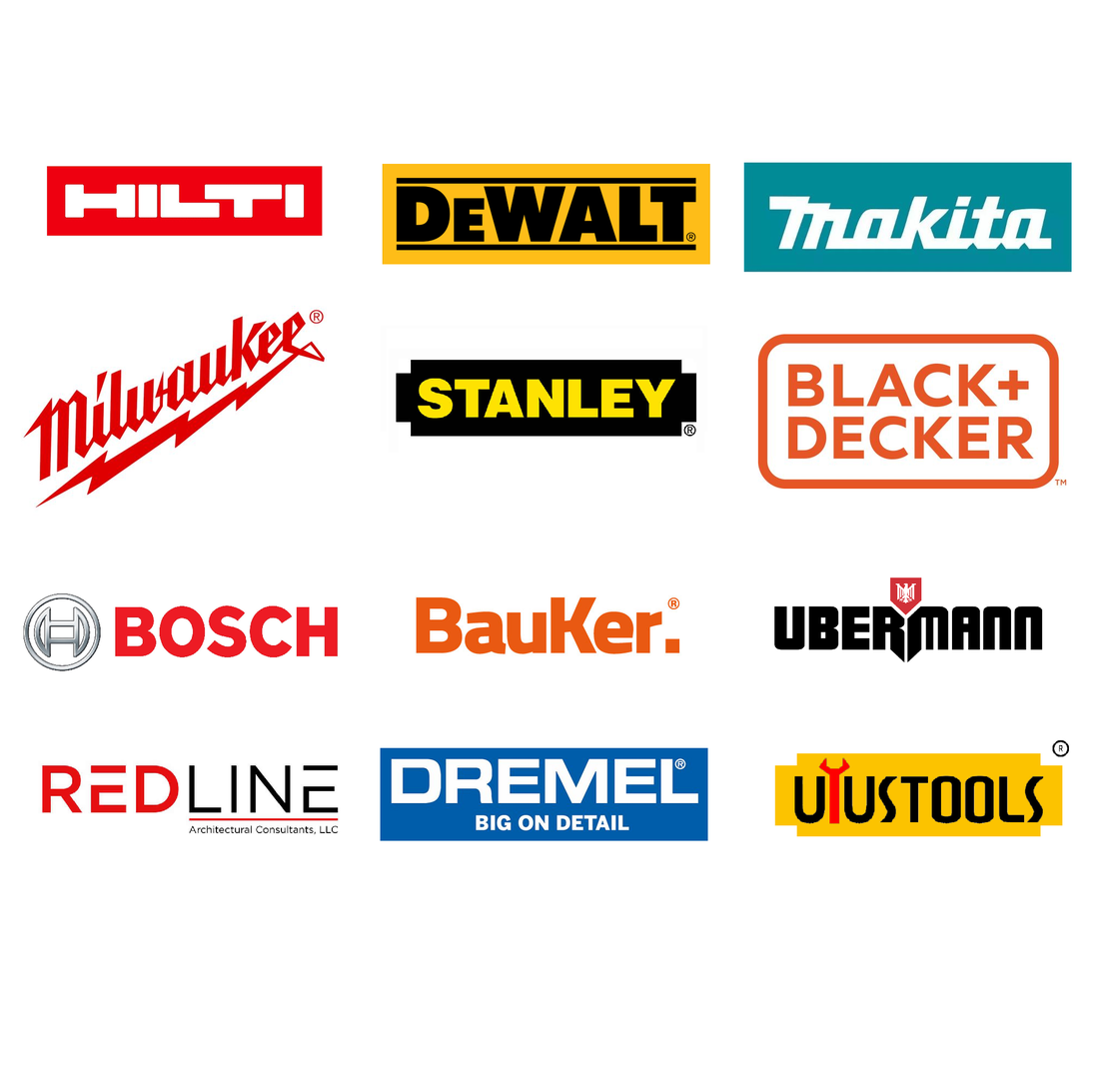 Marcas adicionales que maneja SSI Solutions: Hilti, DeWalt, Makita, Milwaukee, Stanley, Black+Decker, Bosch, Bauker, Ubermann, Redline, Dremel, Ulustools